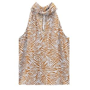 LN Zara Blue & Tan Zebra Printed Cutout Halter Top - XS